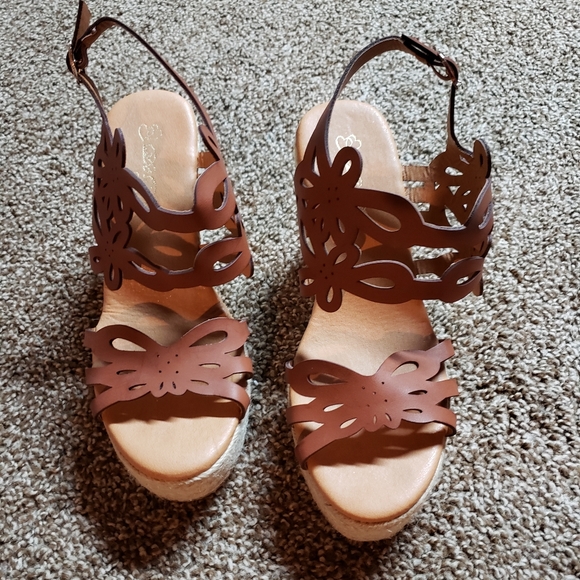 Cherish Tan Laser Espadrille Platform Wedge Sandal - Picture 10 of 11